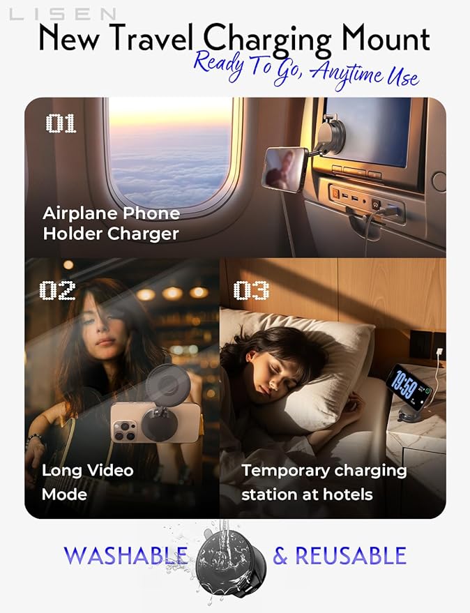 LISEN 15W Magsafe Car Mount Charger， [ SuctionPro ] 15W Wireless Car Charger, Suction Cup Phone Holder,360 Vacuum Magnetic Phone Holder for iPhone 17 Pro Max Air 17-12,Samsung S25 with MagSafe Case