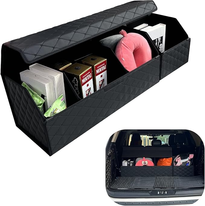 Car Trunk Organizer For Ford Bronco 2021-2025 - Custom Fit,Large Space Outdoor Trunk Organizer with Leather,Split Design,Adjustable Partition Design,All-Season Use,For Ford Bronco 2021-2025