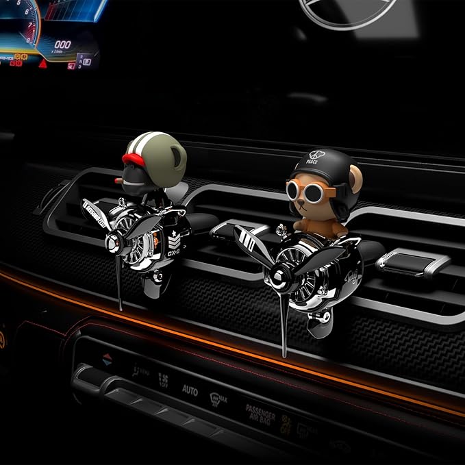 Pilot Car Air Freshener, Cute Bear Car Vent Clip Air Freshener Automotive Air Outlet Fan Diffuser, Automotive Interiors Vent Decoration (Shake Head Style - Black)