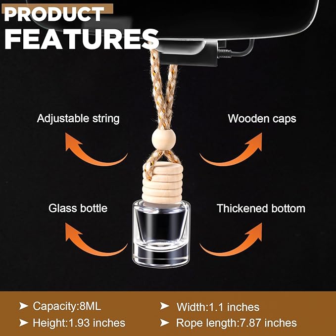Domensi 70 Pieces Hanging Car Diffuser Air Freshener Bottle Bulk Empty Glass Refillable Perfume Bottles Oil Diffuser Aromatherapy Pendant for Auto Interior Ornaments Decor (Clear)