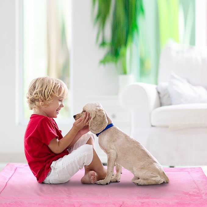 Catalonia Classic Waterproof Dog Mat, Portable Reversible Pet Travel Mat, Pet Cushion Pad with Handle for Small Medium Dogs Cats, Indoor or Outdoor, 50x27.5 inch, Pink