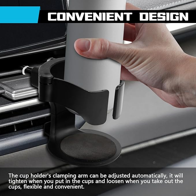 Wuyaoyao Car Cup Holder, Cup Holder for Car Air Vent, Automotive Air Vent Cup Holder Expander with 3 Kinds Mounting Clips, Drink Holder for Most Vehicles with Horizontal Blade Vents