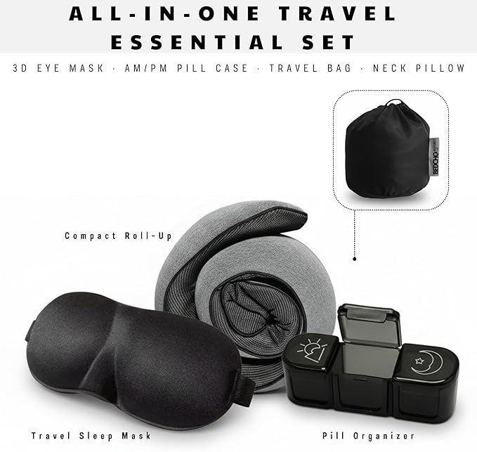 Travel Pillow for Airplane,Ergonomic Neck Support Memory Foam Scarf Pillows, Design Like a Cinnamon Roll, Soft & Comfy for Travel, Car, Train & Office, Adults & Kids, Includes 3D Eye Mask & Pill Case