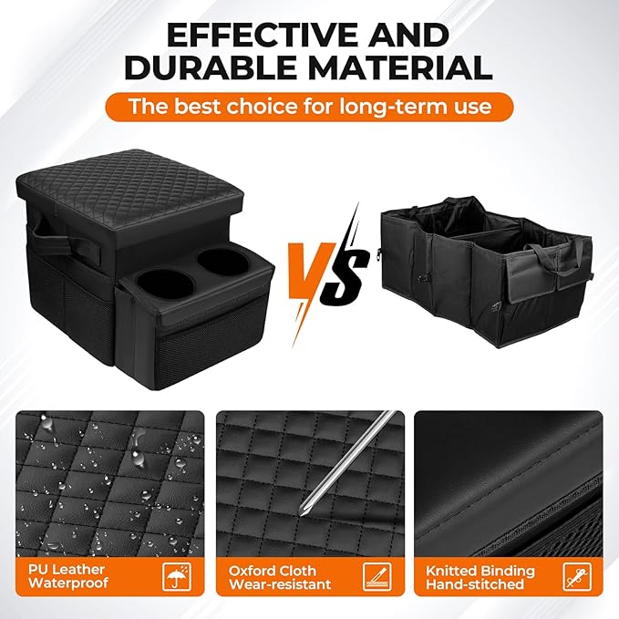 Autorder Car Seat Organizer with 2 Cup Holders - Foldable Universal Rear Bench Seat Console, 21 Qt Large Seat Organizer and Storage, Car Seat Back Storage Box (Black)