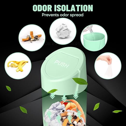 Car Trash Can Bin with Lid - 2 Packs Car Garbage Can Cup Holder - Green Mini Leakproof Vehicle Trash Garbage Can Bin with 40pcs Trash Bags-Car Organizers and Storage for Front Back Seat Accessories