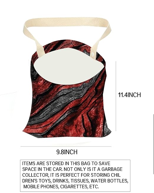 Car Garbage Can, Hanging Car Trash Can Bag for Back Seat Organizer, Red Black Marble