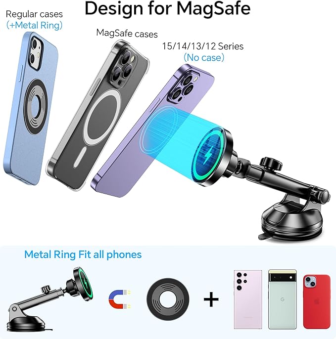 Coolpow for MagSafe Car Mount Charger【Ultra Magnet】Magnetic Phone Holders for Your Car Charger【Windshield+Vent+Dash】Magnetic Wireless Car Phone Holder Charger Car Mount for iPhone 17 Pro Max 16 15 14