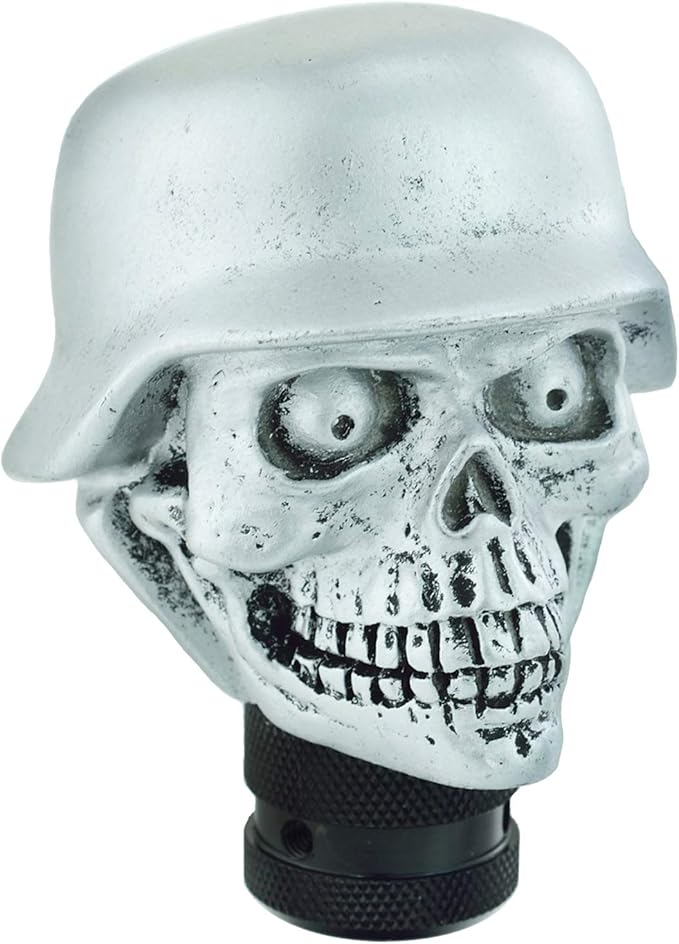 Lunsom Skull Gear Shifter Knob, Soldier Car Shift Stick Handle Shifting Head Transmission Fit Most Automatic Manual Vehicle (Silver)