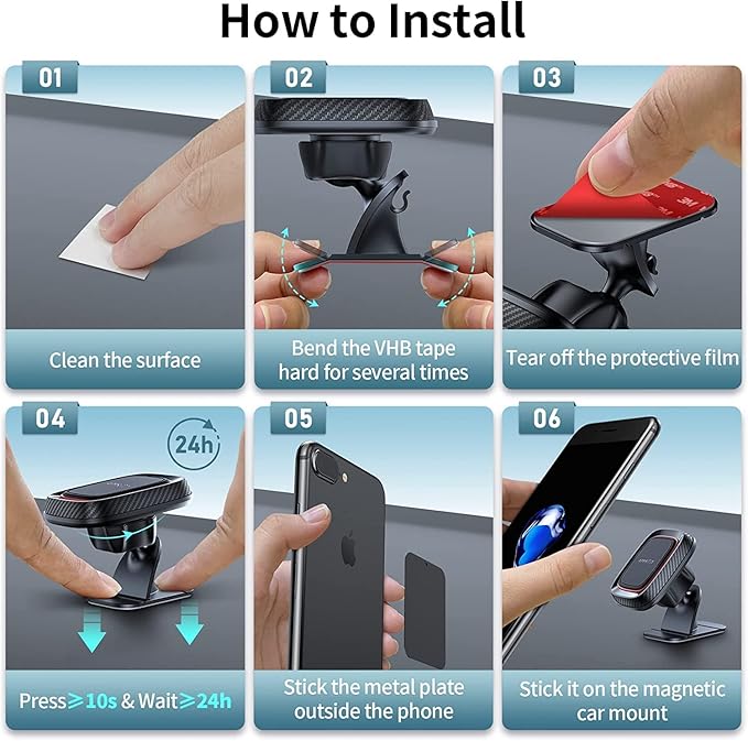 APPS2Car Magnetic Phone Holder for Car, Dashboard Magnetic Car Mount, 360° Rotation Magnet Phone Mount with Strong VHB Adhesive, for All Cell Phones