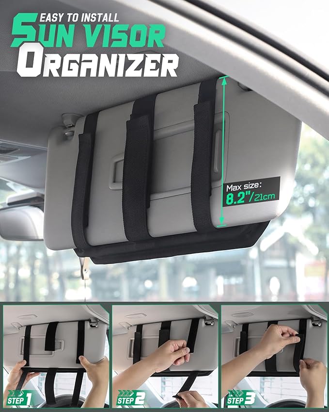 LIVANS Tactical Car Sun Visor Organizer, Automotive Semi-Rigid MOLLE Panel with Zipper Storage Pouch & Glasses Clip, Universal Fit for Trucks, SUVs, Jeeps & Patrol Vehicles (Black)