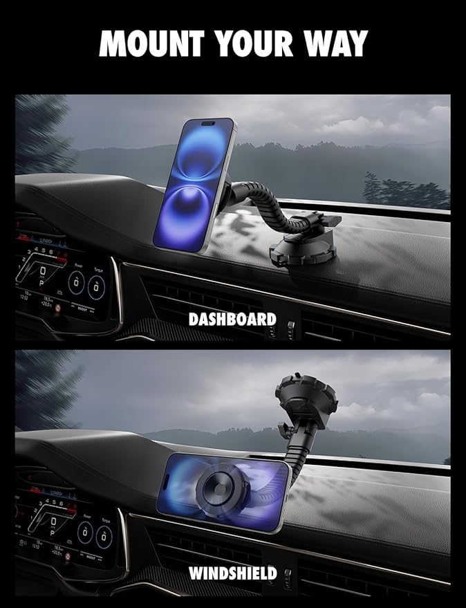 Bracketron MagAlign X Pro - Magsafe Car Phone Mount for Truck with Flexible Arm for Dashboard & Windshield - Magnetic Phone Holders for Your Car for iPhone 17 Pro Max 16 15 14 13 12 Plus