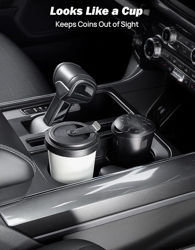 JOYTUTUS Coin Holder for Car, Larger-Capacity Car Change Holder Organizer, Universal Car Coin Holder for Cup Holder, Coin Dispenser Storage Fit Most Car & Trucks Car Accessories(Black, 1 Pack)