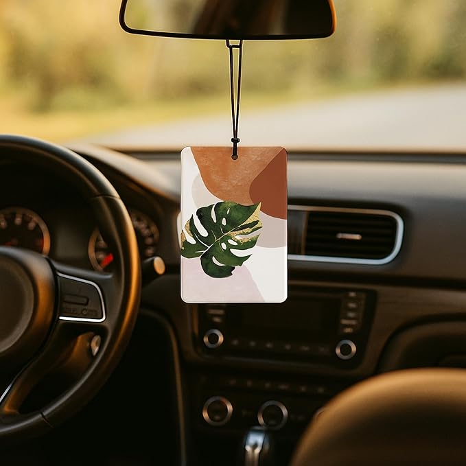 Boho Modern Botanical Car Air Freshener 4 Pcs, Minimalist Terracotta Tropical Plant Leaves Air Freshener Hanging for Cars Books Closet Drawer, Girly Car Accessories for Women