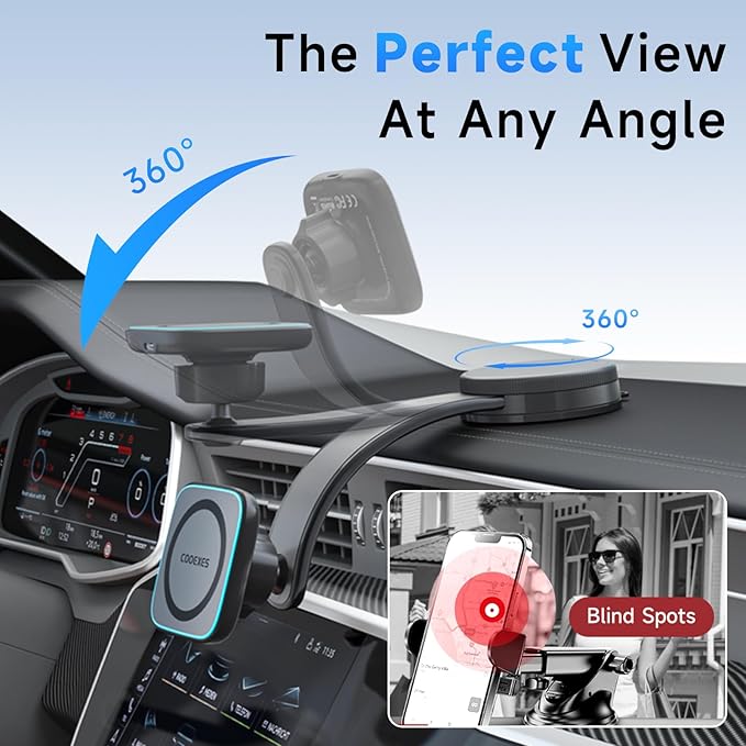 for MagSafe Car Mount Charger with 15W Fast Wireless Charging, Magnetic Car Phone Holder 【Windshield+Vent+Dash】 with Bendable Memory Alloy Arm, 108LB Suction Phone Mount for iPhone 17 Pro Max