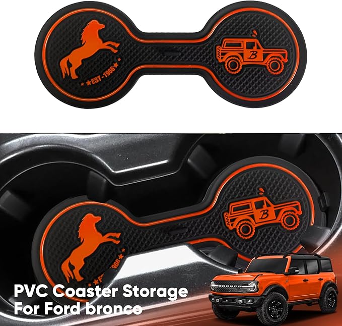 Car Cup Holder Coaster Compatible with Ford Bronco Offroad 2021-2025, Silicone Car Decorative Water Coaser, Bronco Car Accessories (Orange)