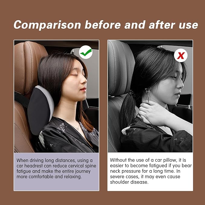 SPRFUFLY Cozy Car Headrest Pillow, Car Pillow for Driving with Adjustable Strap, Breathable Removable Cover & Ergonomic Design - Softness Travel Car Neck Pillow(Moonlight Silver, 1PC)