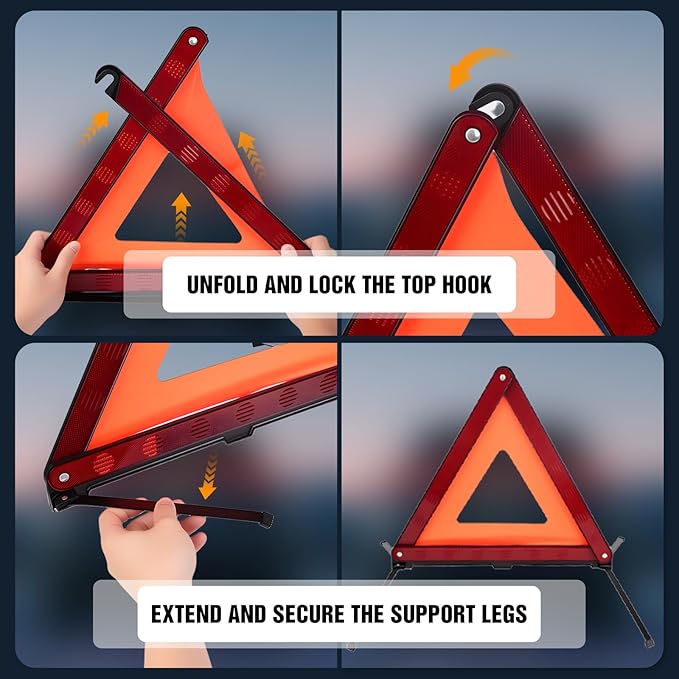 XOOL Triple Warning Triangle Emergency Warning Triangle Reflector Safety Triangle Kit Suitable for Roadside Emergencies, 3-Pack