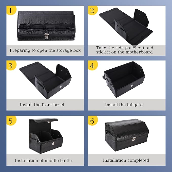 Trunk Organizer for Car, SUV Trunk Organizer Leather Storage, Cargo Box-Automotive Consoles Organizers-Multi-Compartment Adjustable Auto Grocery Home Storage Box