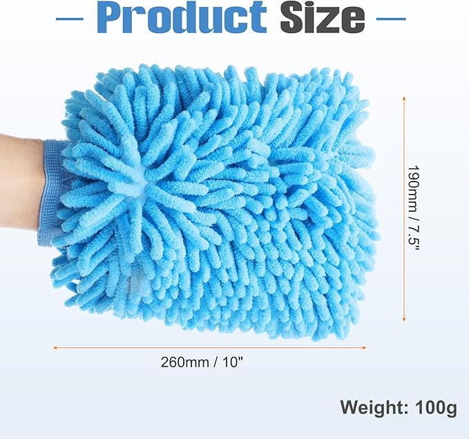 HARFINGTON Chenille Microfiber Car Wash Mitts 10" x 7.5" Scratch Free Wash Gloves Absorbent Double Sided Plush Cleaning Drying Mitts for Car Washing Home Clean Blue