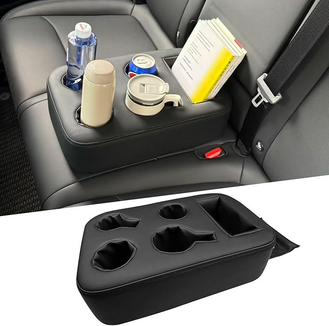 Xaido Car Back Seat Cup Holder, PU Leather Couch Sofa Bed Cup Holder Expander Tray, Boat Tray, Organizer for Trucks, Minivans, SUVs, RVs, Vehicles, Holds Drinks, Snacks, Cell Mobile Phone