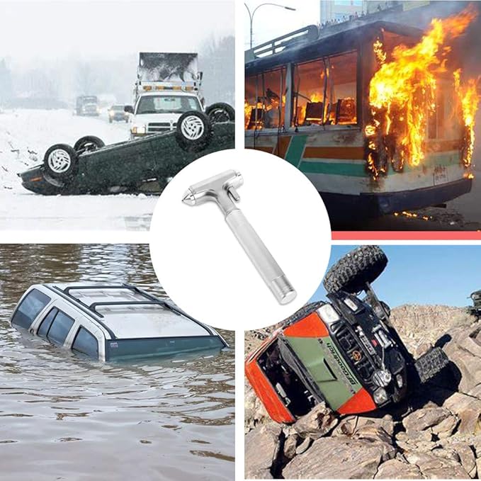 Car Safety Hammer, Fireproof Metal Emergency Escape Hammer with Hard Alloy Head Window Breaker and Seat Belt Cutter, Aluminium Alloy Emergency Escape Tool for Car Accidents