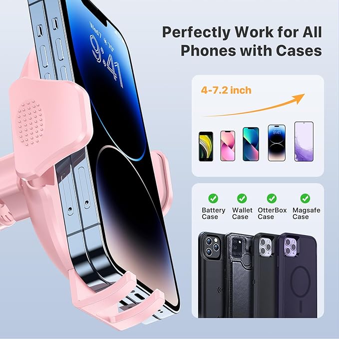 Miracase Phone Holders for Your Car with Metal Hook Clip, Cell Phone Mounts Air Vent Cell Phone Stand Car Mount, Universal Automobile Cradle Fit for iPhone Android and All Smartphones (Pink)