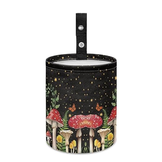 Mushroom Starry Sky Collapsible Floral Trash Can - Accessories for Cars, Camping & Family Gatherings, Easy to Clean