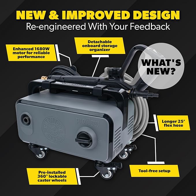 Chemical Guys Electric Pressure Washer PM2000 PRO – 2030 PSI, 1.77 GPM, 25’ Flex Hose, Compact Design, 360° Casters, Standard Connections, Cable Storage – EQP411