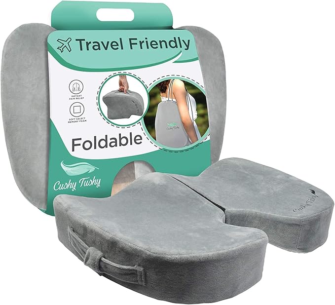 Premium Foldable Travel Seat Cushion - for Relief of Lower Back, Sciatic, Butt and Tailbone Pain - for Home & Office Use, Perfect for Travel or Driving - Coccyx Seat Cushion