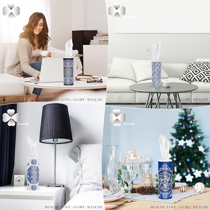 Car Round Canned Tissue Box Cup Holder Facial Tissues,Cylinder Tube Face Towel,4 Canister 3-Ply Car Napkins for Travel Tissue Bulk Fit、Home、Office、School by CLOVER