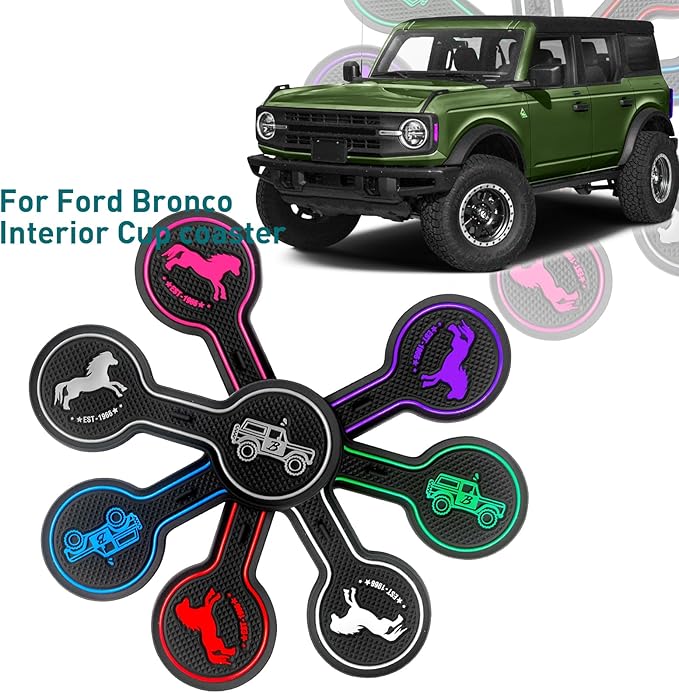 Car Cup Holder Coaster Compatible with Ford Bronco Offroad 2021-2025, Silicone Car Decorative Water Coaser, Bronco Car Accessories (Pink)