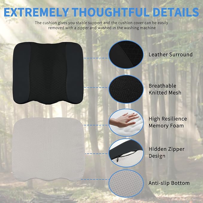 Nilight Car Seat Cushion Black Leather Breathable Mesh Splicing Cushion Memory Foam Suitable for Daily Life Driving Relieves Sciatica and Tialbone Pain Improves Drive Visibility