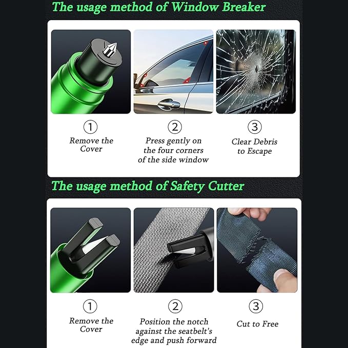 4Pcs Life Hammer Car Escape Tool and Seatbelt Cutter, Seat Belt Cutter and Glass Breaker, for Land and Underwater (4Pcs Mix)