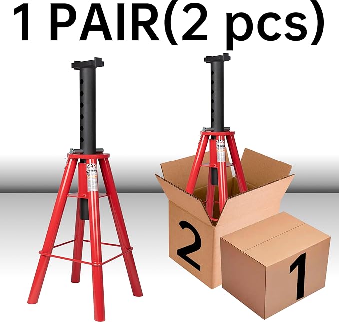 10 Ton (20,000 lbs) Capacity Heavy-Duty High Profile Pin Type Adjustable Jack Stand for Trucks & Equipment, 1 Pair