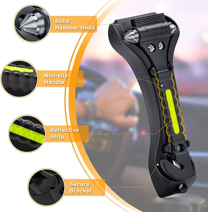 THINKWORK Car Window Breaker, Glass Breaker, Window Breaker Seatbelt Cutter, 2-in-1 Car Safety Hammer with One Second Emergency Glass Hammer, Safety Emergency Car Escape Tool for Car, Office, Home