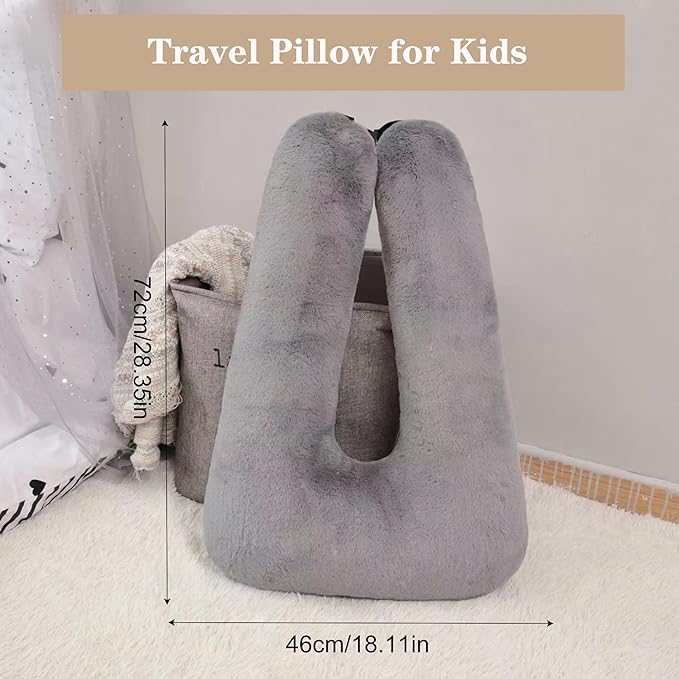 Kids Travel Pillow Car Pillow, Travel Pillow with Lining, Neck and Head Support Cushion for Kids and Adults, Perfect for Long Distance Travel, Car Seats, Airplanes, and Road Trips (Grey)