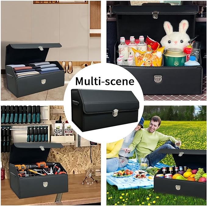 Trunk Organizer for Car,Trunk Organizer for SUV & Sedan,With Lid,Multi-Functional,Foldable Cargo Stotage Box - Black - Small