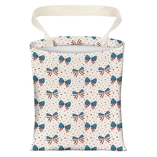 Cute Car Trash Can, Hanging Canvas Car Back Seat Organizer and Storage Bag, Funny Car Trash Bag For Travelling, Outdoor American Patriotic Bow