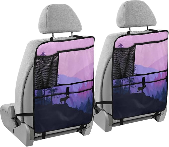 1 Pack Back Seat Car Organizer with Storage Pockets Kick Mats Back Seat Protector Hanging Car Organizer Automotive Seat Back Cover Organizers Purple Stag Mountains and Forest