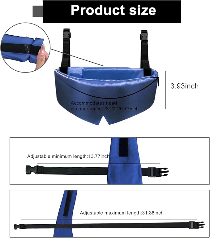 Travel Pillows for Airplanes, Airplane Head Strap with Silk Eye Mask for Sleeping, Long Flights & Car Road Trips 360°Headrest Neck Support, Stops Bobbing, Small & Compact（Blue）