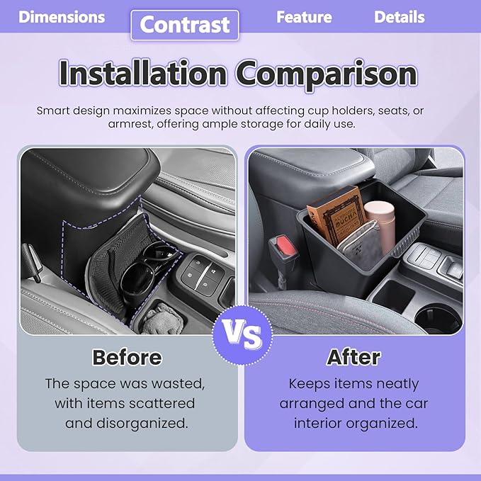 RUNROAD Center Console Storage Box Compatible with 2022 2023 2024 2025 2026 Ford Maverick Accessories, Armrest Trash Can For Maverick Insert Middle Console Organizer Bin Multi-Function Cup Holder