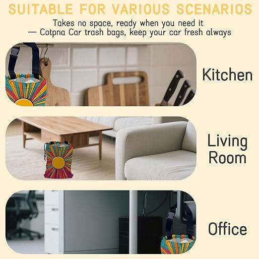 Retro Sunlight Stripes Car Trash Bag, Hanging Drawstring Car Garbage Bag,Canvas Car Back Seat Organizer with Adjustable Buckle for Men and Women