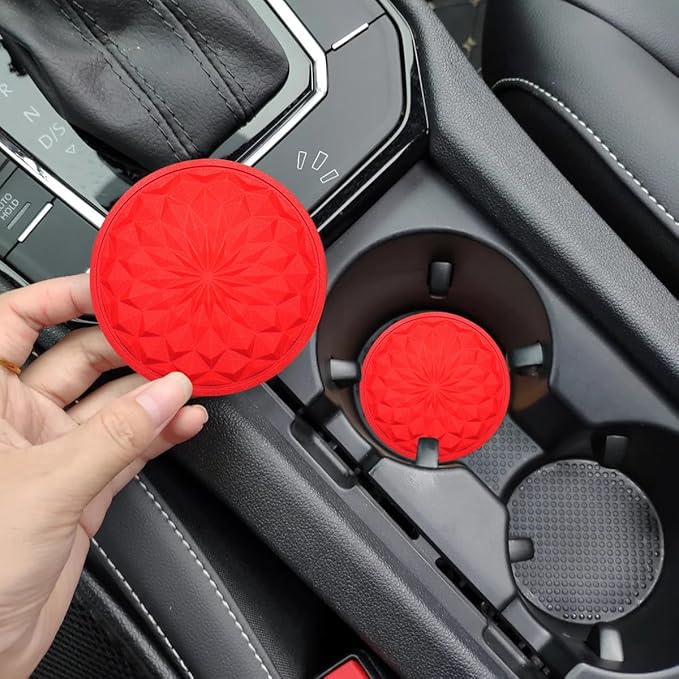 Car Cup Coaster, Universal Automotive Waterproof Non-Slip Cup Holders Sift-Proof Spill Holder Car Interior Accessories 2 Pack Red