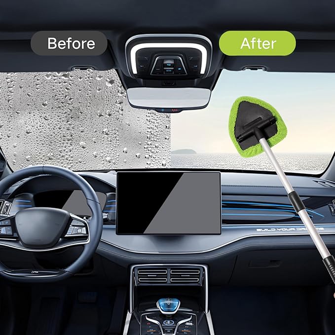 10pcs Windshield Cleaner Tool, Car Window Cleaning Wash Kit with 4 Reusable Microfiber Pads 1 Spray Bottle and Extendable Handle Auto Glass Wiper Kit, Multicolor