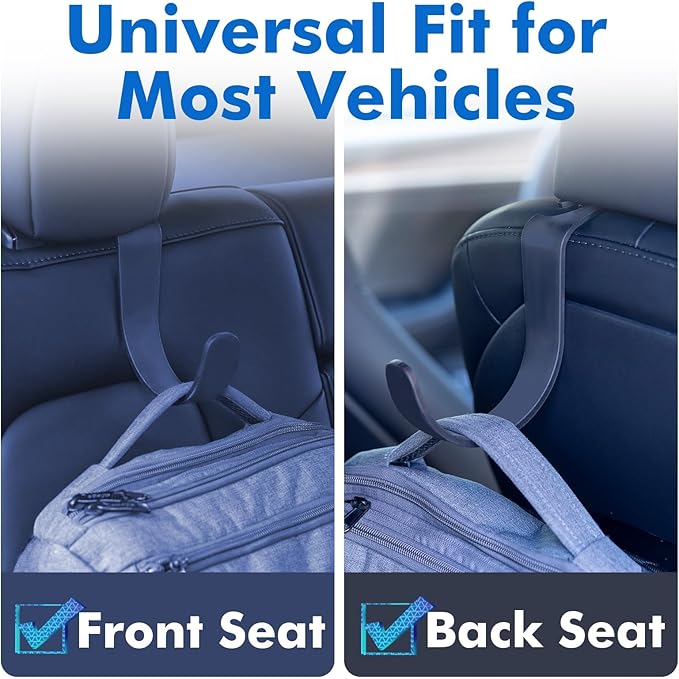 XL Headrest Hooks for Car, Heavy-Duty Car Seat Hooks for Backseat Purses, Bags & Groceries, Universal Headrest Organizer, Hard Hat Hanger for Truck, 4Pack