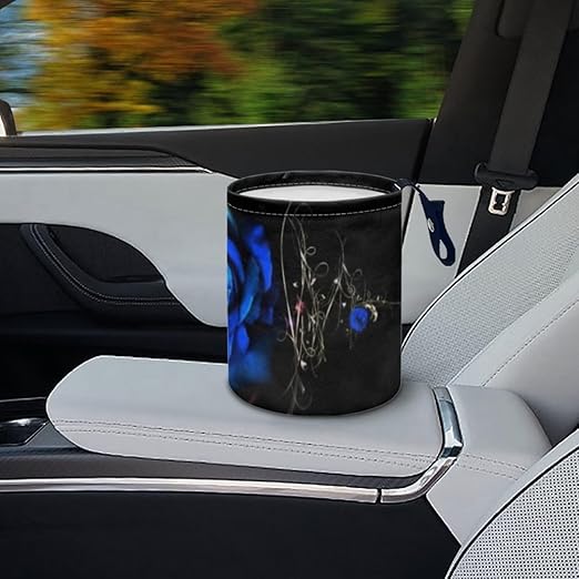 Blue Rose Flower Cute Car Trash Bag, Hanging Car Organizer and Storage Bag, Trash Bin for Car Accessories, Vehicle, Travelling, Camping