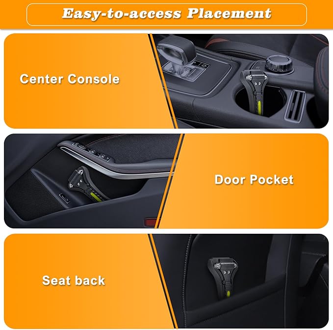 THINKWORK Car Window Breaker, Glass Breaker, Window Breaker Seatbelt Cutter, 2-in-1 Car Safety Hammer with One Second Emergency Glass Hammer, Safety Emergency Car Escape Tool for Car, Office, Home