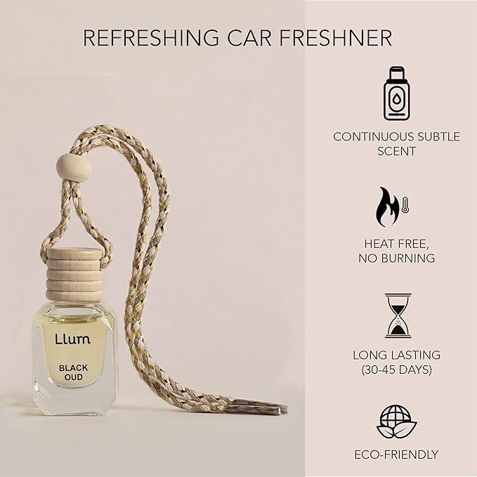 Black Oud Hanging Air Freshener for Car, Home | with AC Vent Clip |10ml, 0.34 fl.oz |Luxury, Organic, Toxin-Free, Alcohol-Free Perfume |Interior Accessory for fresh Aroma|Long Lasting Fragrance
