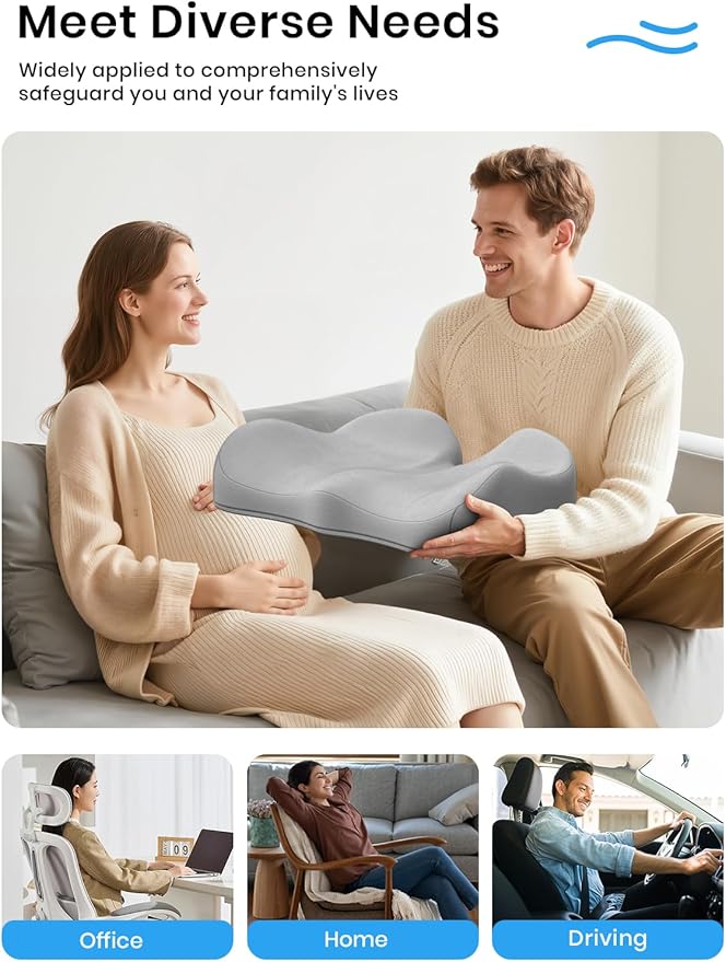 Benazcap Seat Cushion - Memory Foam Car Seat Pad - Sciatica & Lower Back Pain Relief - Car Seat Cushions for Driving - Road Trip Essentials for Drivers, Grey