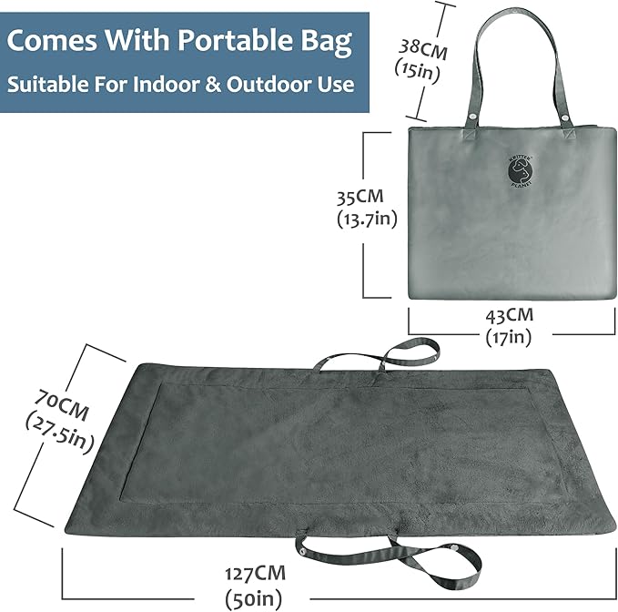 Catalonia Classic Waterproof Dog Mat, Portable Reversible Pet Travel Mat, Pet Cushion Pad with Handle for Small Medium Dogs Cats, Indoor or Outdoor, 50x27.5 inch, Gray